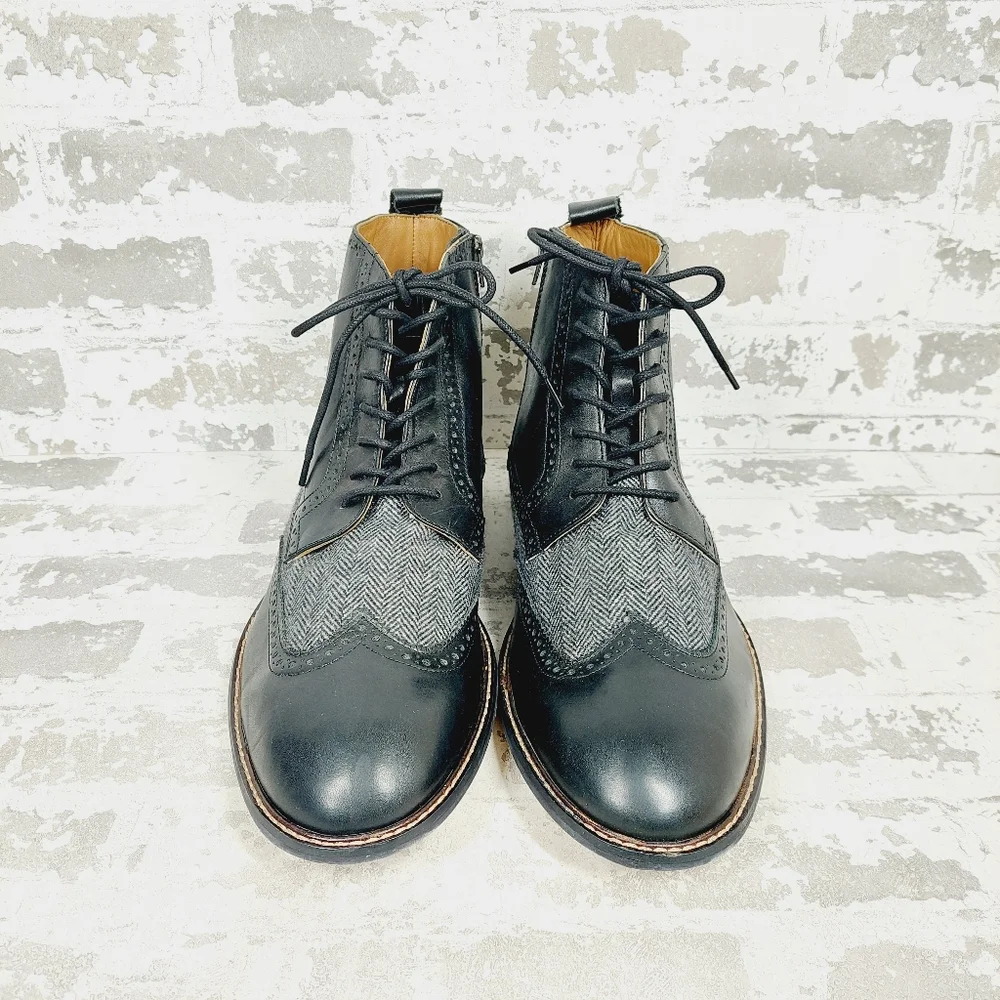 NEW Thomas & Vine Men's Jarett Wingtip Ankle Boot Black/Gray F926